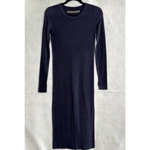 enza costa long sleeve dress Enza Costa Cashmere Rib Long Sleeve Crew Midi Dress in Black
